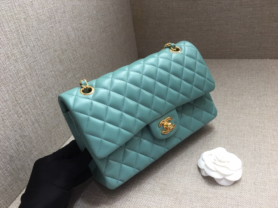 Medium Classic Flap Lambskin Bag AO1112 Peacock Blue/Gold